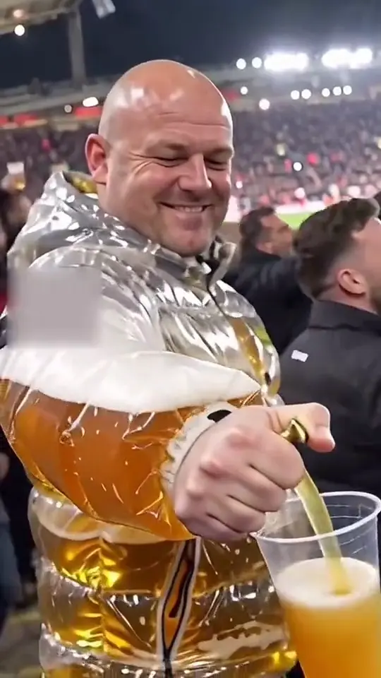 Is the beer jacket real? A see-through puffer jacket full of beer, made with AI