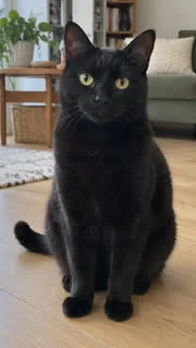 Example photo for the Black Cat Clapping AI video: a black cat sitting on the floor, facing the camera